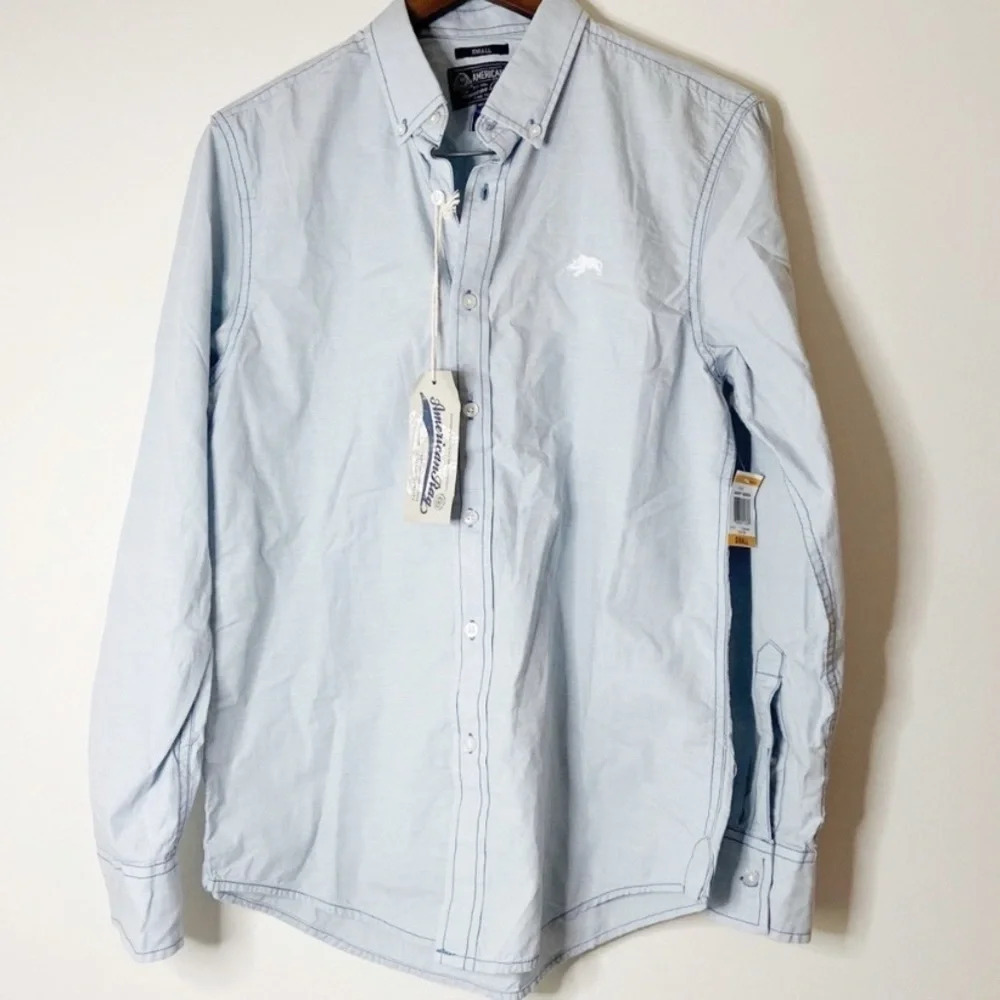 Button Down Shirt Small Blue Aire Casual Long Sleeve 100% Cotton American Rag - Picture 2 of 10